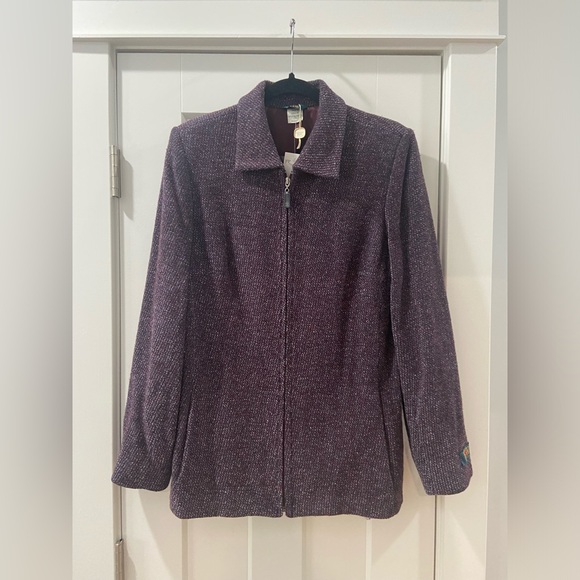 Wool blend Zipup Blazer Coat HW New York Womens Coat Plum and Gray NWT Size 12 - Picture 1 of 15